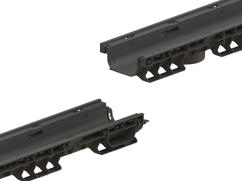 Лоток водоотводный пластиковый BASE DN100 H80 с решеткой чугунной щелевой класс нагрузки C250